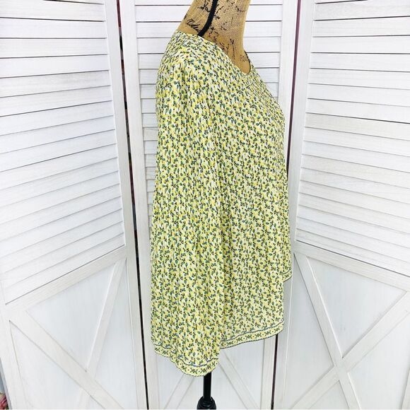 Max Studio Flower Bud Crepe Pleated Blouse Yellow Ivory Large - Picture 3 of 15